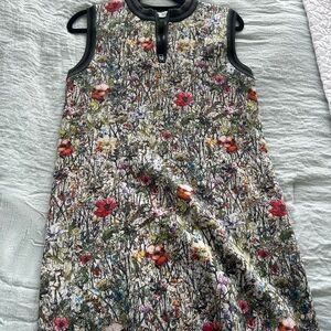 Floral Sleeveless Dress with Black Trim
